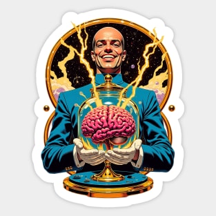 The Smiling Mad Scientist's Golden Vessel of Thought and Lightning Sticker